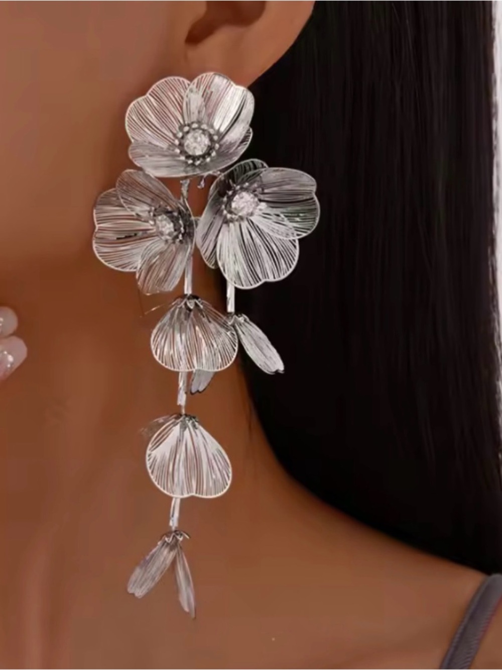Zara Silver Floral Drop Earrings